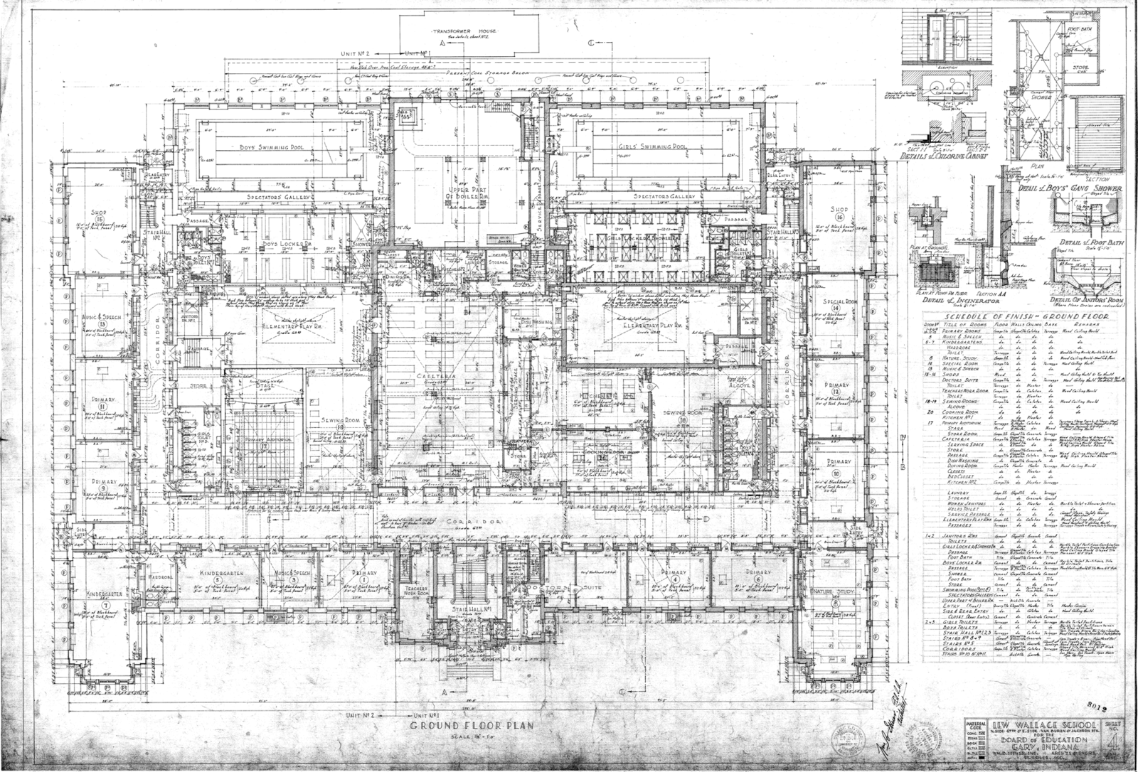 Building plans; blueprints Lew Wallace High School